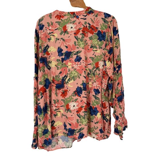 Eloquii Womens blouse top size 20 Floral Print Long Sleeve Blouse plus peach - Picture 5 of 7